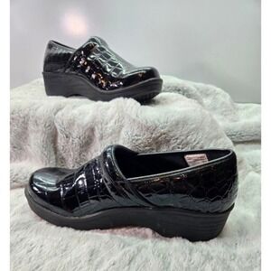 Black Patent Leather Clogs Comfort Nurse Shoes Work Slip On Alligator
